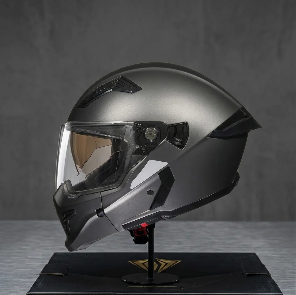 Black Vintage Modular Convertible Full Face to 3/4 Open Face Ventilated Motorcycle Riding Helmet for Cruiser Off-Road Dirt Bike