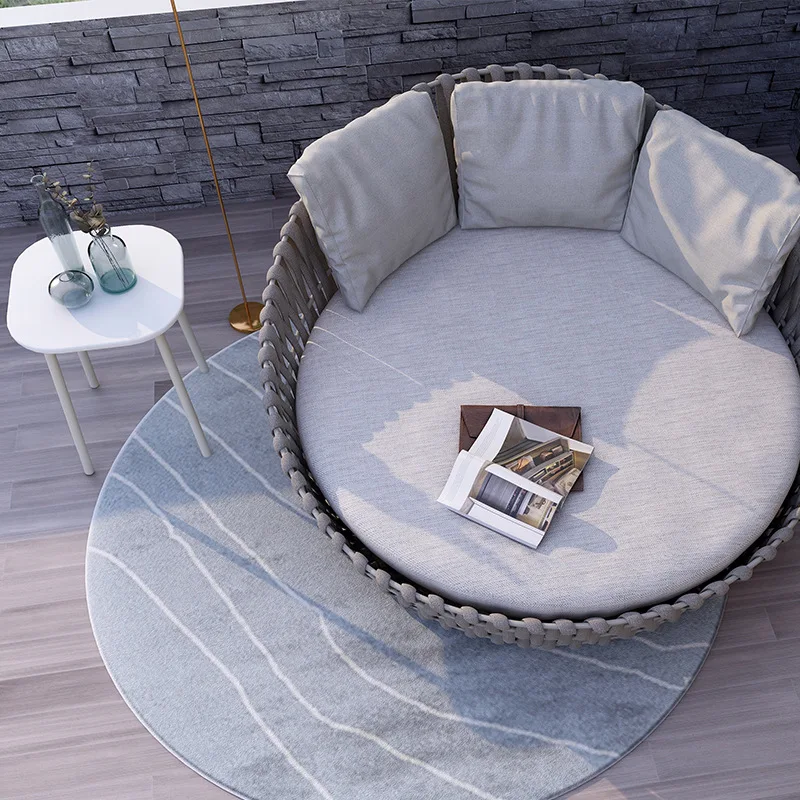 Nordic outdoor courtyard, rattan aluminum lounge chair leisure rattan rope large round bed villa garden outdoor, beach bed
