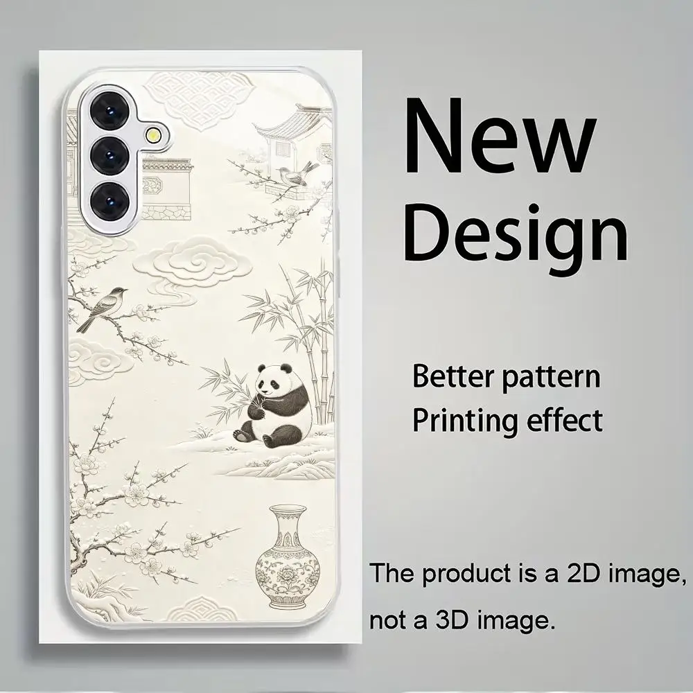 Cute Panda electroplated glass phone case suitable for Samsung Galaxy S26 S25 S24 S23 S22 S20 FE/Ultra/Plus anti drop back cover