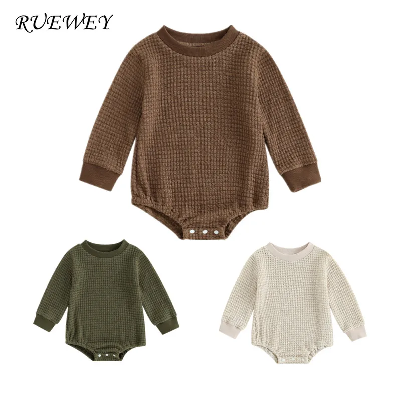 RUEWEY Newborn Baby Boy Bodysuit Spring Autumn Clothes Infant Solid Color Long Sleeve Jumpsuit for Kids Baby Items Clothing