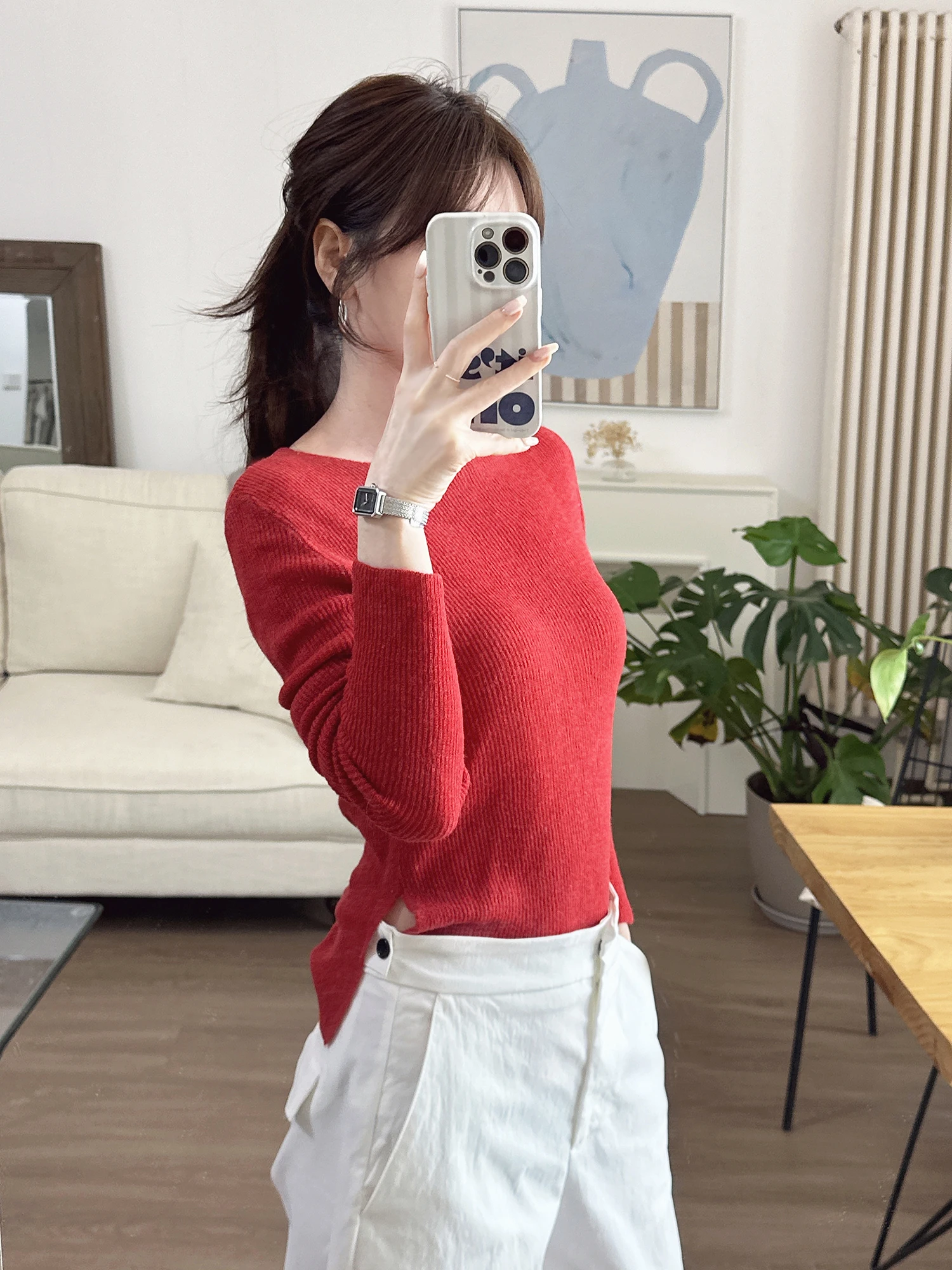 

Chia Spring Lightweight Long Sleeve Knitted Sweater Short Coat Neck Design Wool And Cashmere Mixed Women's Fashion Slim Fit