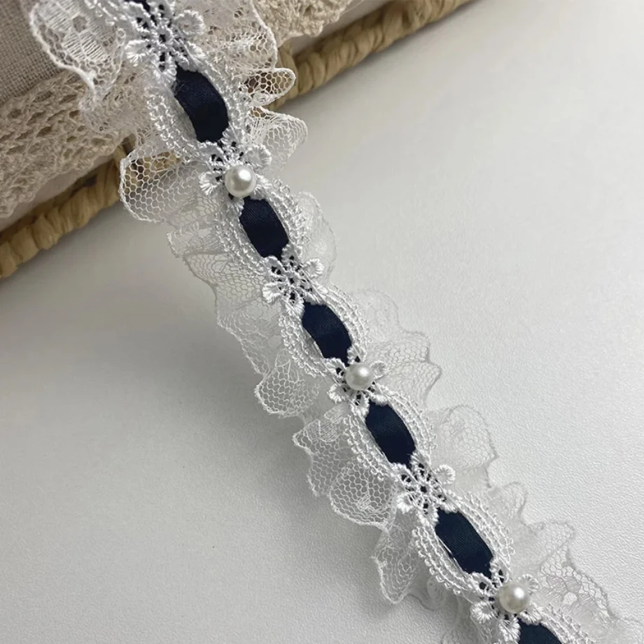 1 Yard Lolita Spitze Elfenbein Perlen Rüschen Spitzenstoff Kantenband Satinband DIY Kleidung Vorhänge Möbeldekorationen 3,5 cm breit – Detail 2