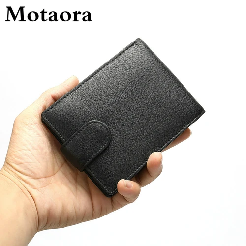 Imagen 2 del producto MOTAORA-cartera de cuero genuino para hombre, monedero multifunción RFID plegable, tarjetero pequeño para identificación, billetera antimagnética para hombre