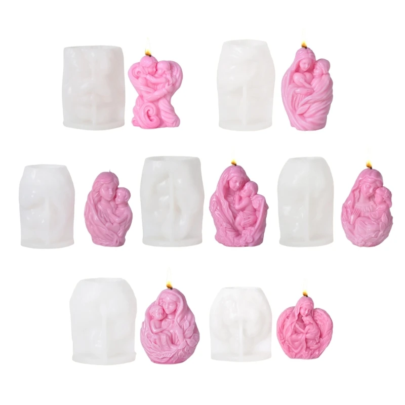 Flexible Silicone Craft Molds Featuring Mother and Child Silicone Making Moulds for Candle Making and Ornaments N2UE