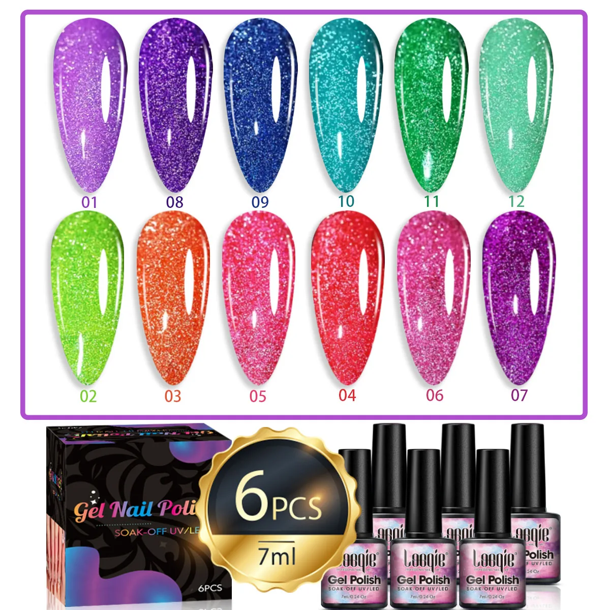 

6pcs/set chip gel nail polish, summer flash candy color gel nail polish, gel nail polish set with high color saturation UV/LED