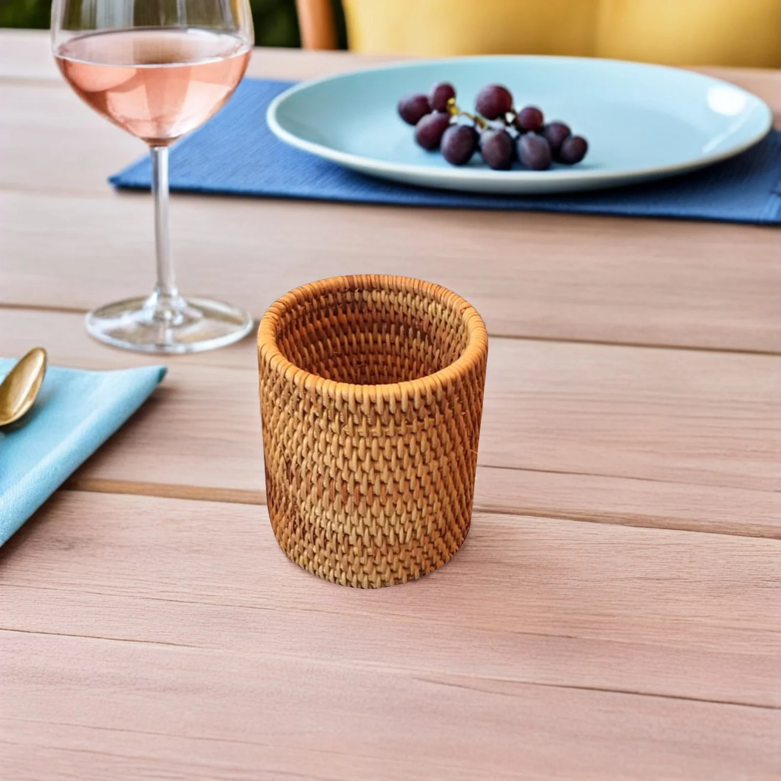 

Tea Ceremony Six Gentlemen Storage Bottle Rattan Baskets Woven Wicker Pen Container Wooden Round