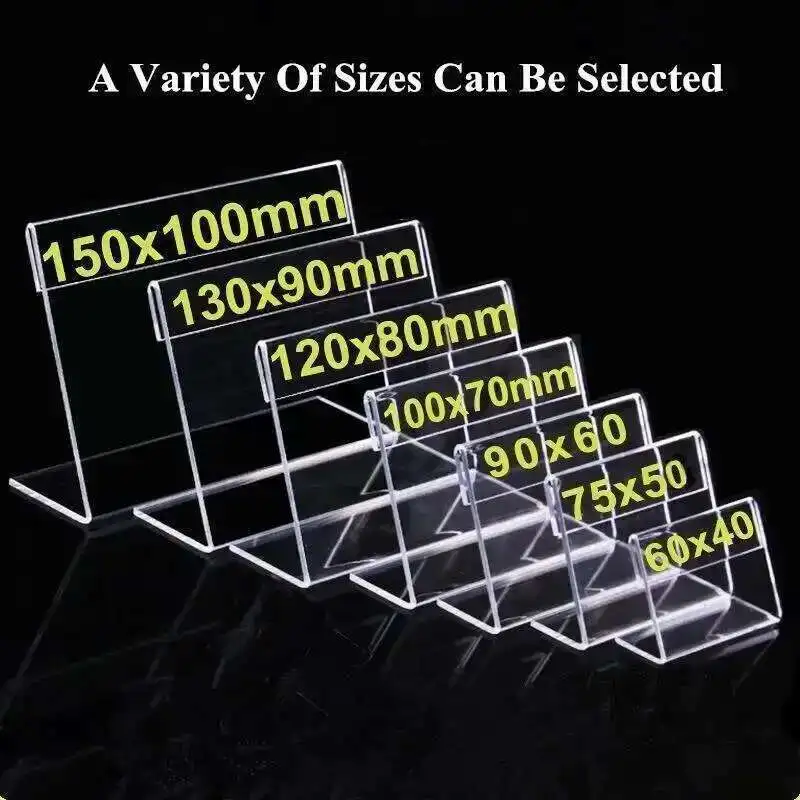 10 sztuk/partia L kształt Mini akrylowy uchwyt na znak stojak cena etykieta z nazwą etui na karty