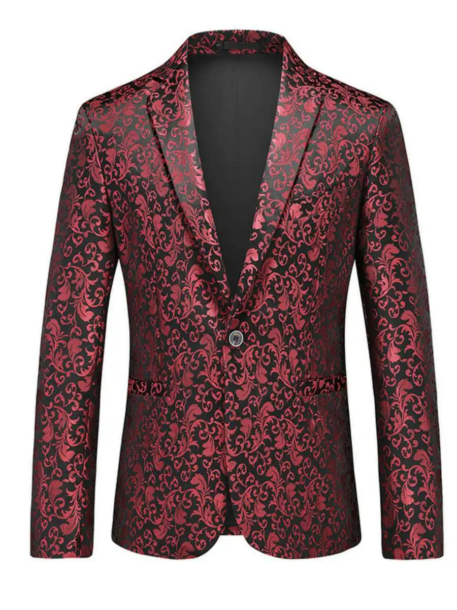

Trendy Floral Patterned Men's Suit Jacket Spring Autumn Personality Male Fashion Outerwear Two-Button Double-Cuffed Flat Collar