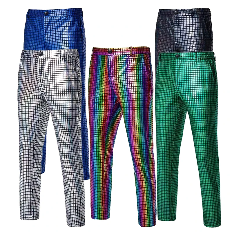 2024 New Silver Plaid Trousers for Men Fashion Trousers Black Blue Green Pantalones Hombre Fashion Casual Pants ,Big Size S-3XL