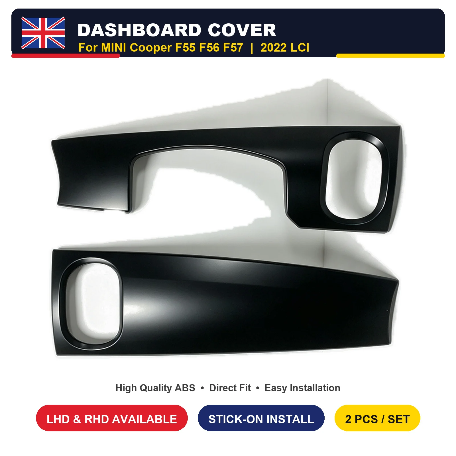For MINI Cooper F56 F55 F57 LCI Dashboard Trim Cover Solid Colour 9 Options PC Stick-on Interior Trim 2 Pcs 2022-2024 LHD RHD