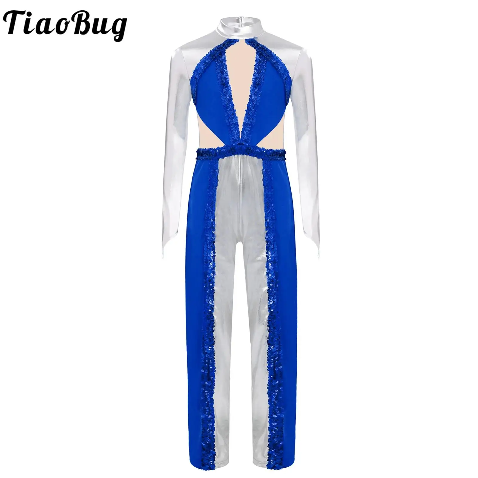 

Kids Girls 70s Disco Jazz Dance Costume Sequins Color Block Metallic Dance Jumpsuit Retro Party One Piece Modern Latin Dancewear