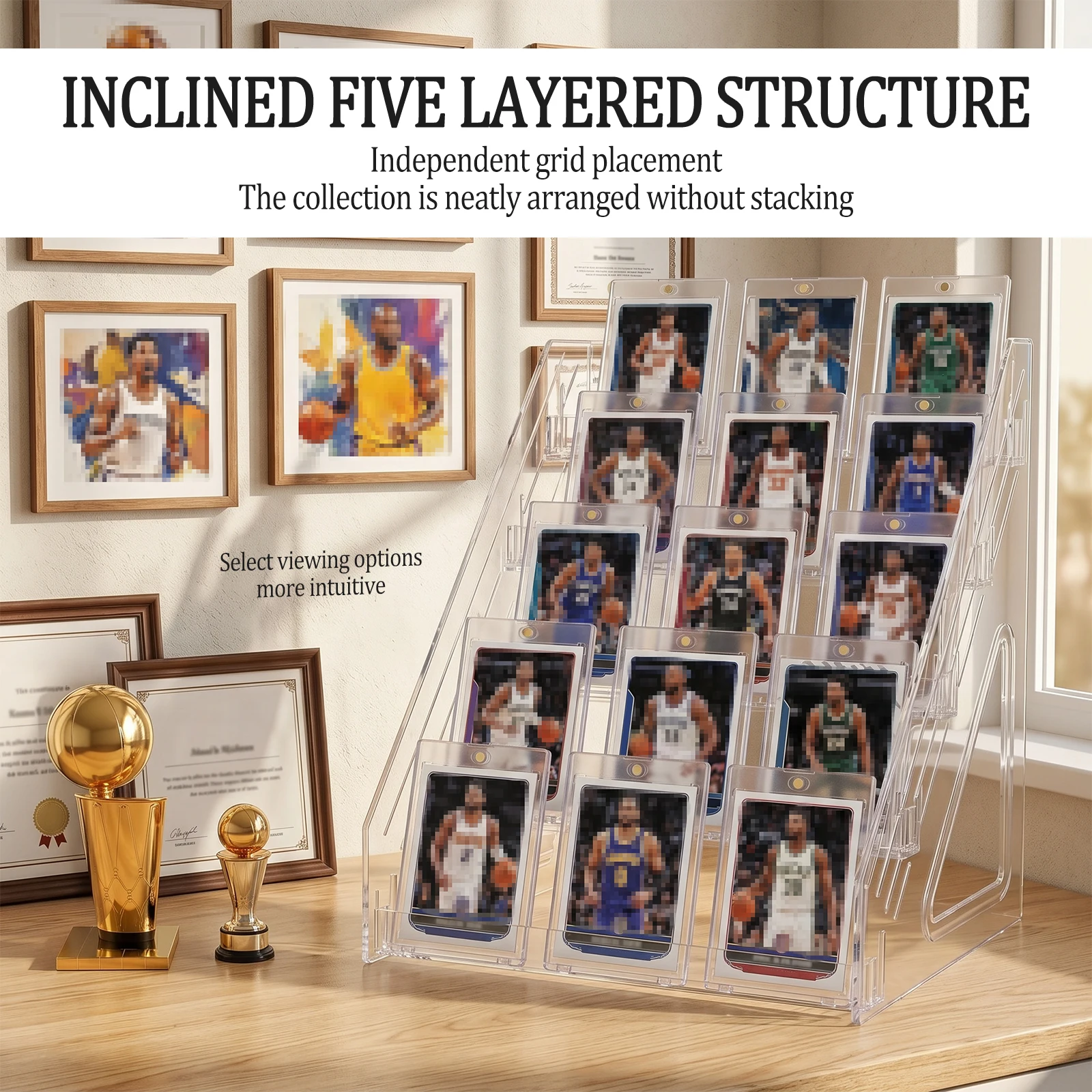 5 Tiers Greeting Card Display Stand Transparent Acrylic Sticker Holder Desktop Bookmark Postcard Magazines Journals Storage