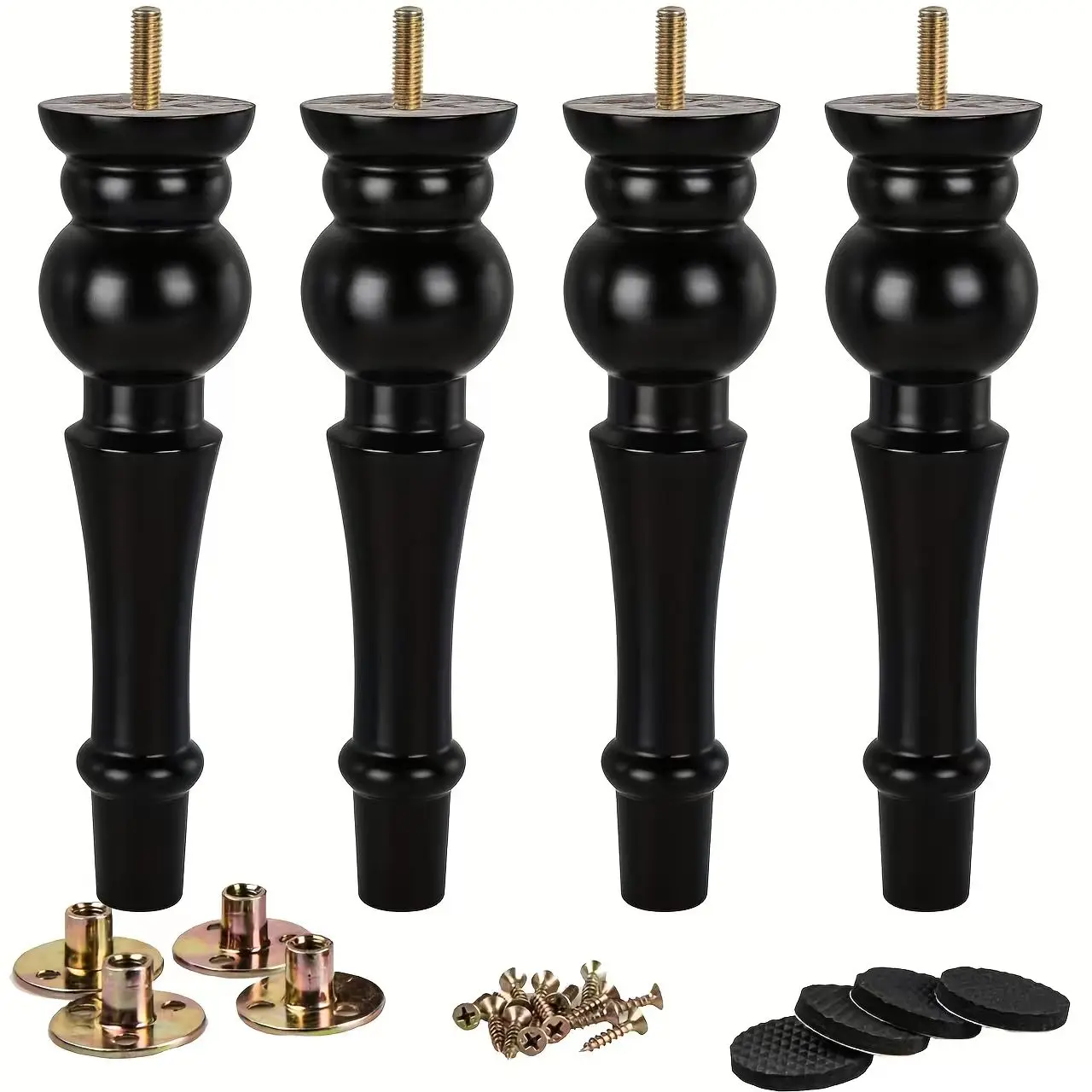 Wooden Furniture Legs 4PCS Solid Wood Spindle Feet with M8 Bolt & Mounting Plate for Sofa Couch Armchair Dresser Chest 11″/28cm
