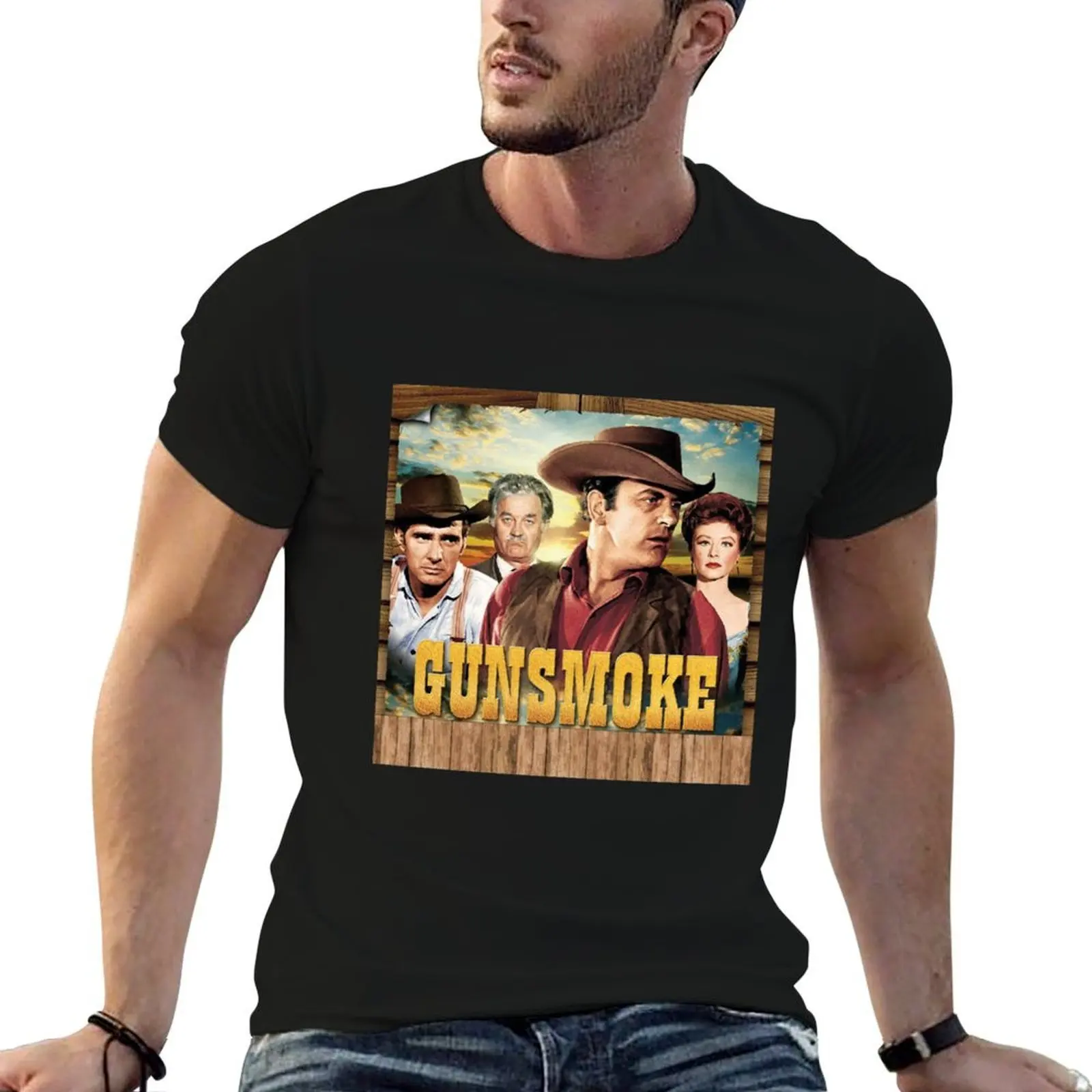 

Футболка Gunsmoke, мужская простая футболка для мужчин, футболка из 100% хлопка