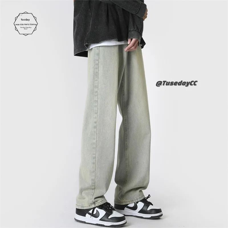 

Yellow Clay Men's Straight Leg Jeans High Street Vibe Wide Leg Spring Autumn Clean Fit Tall Men's Pants Casual Faion