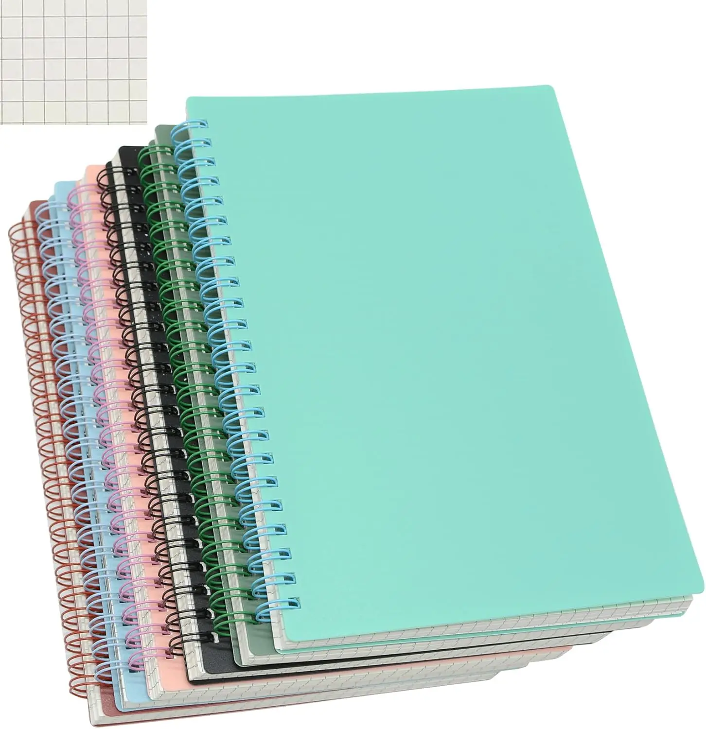 6 Pack A5 Spiral Notebook, Thick Plastic Hardcover Graph Paper, product image