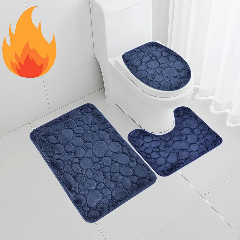 

1 Set of Solid Color Simple Bathroom Water-absorbing and Non-slip Floor Mat Stone Pattern, Comfortable and Soft, Three-piece Set