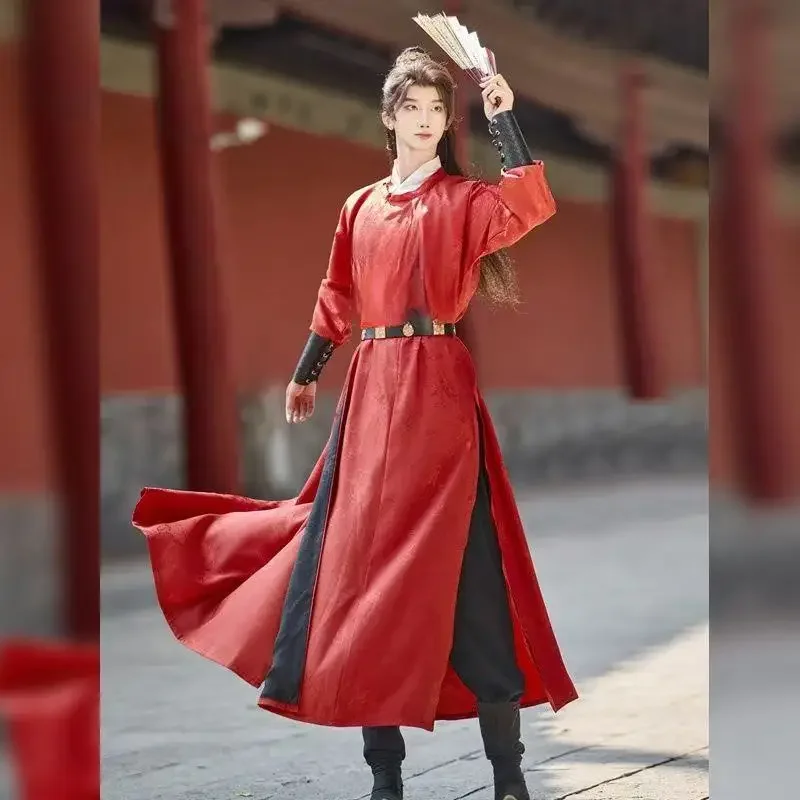 

Men Women Traditional Tang Dynasty Round Neck Robe Vintage Cool Royal Knight Cosplay Clothing Solid Upgraded Chinese Hanfu Dress