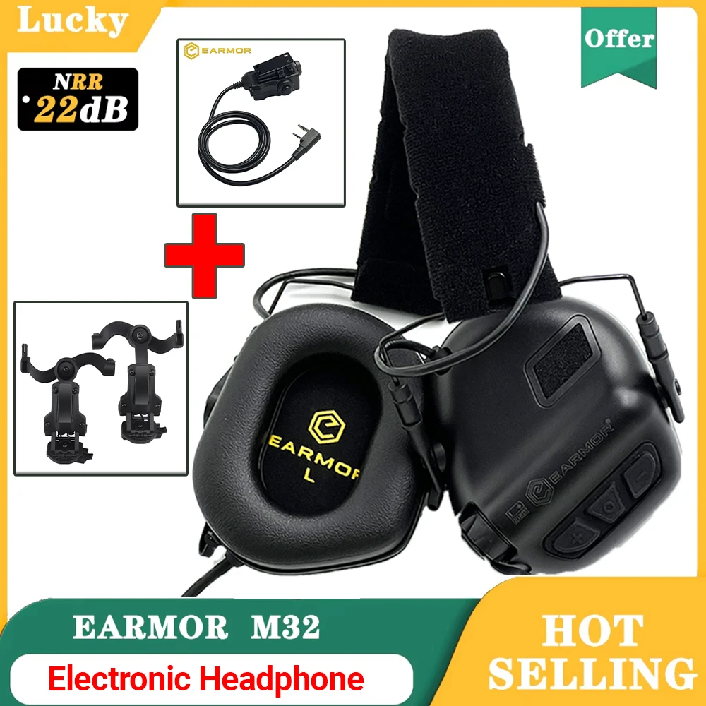 EARMOR M32 SE Tactical Shooting Headset Hunting Noise Reduction Earmuffs with Helmet ARC Brackets ,M51 PTT for Communication