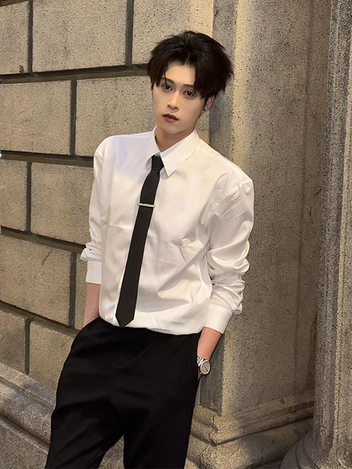 White Anti-Wrinkle Long Sleeve Shirt Men's Fashion Business Casual Inner Wear Luxury Style Premium Feeling Youth Trend Top