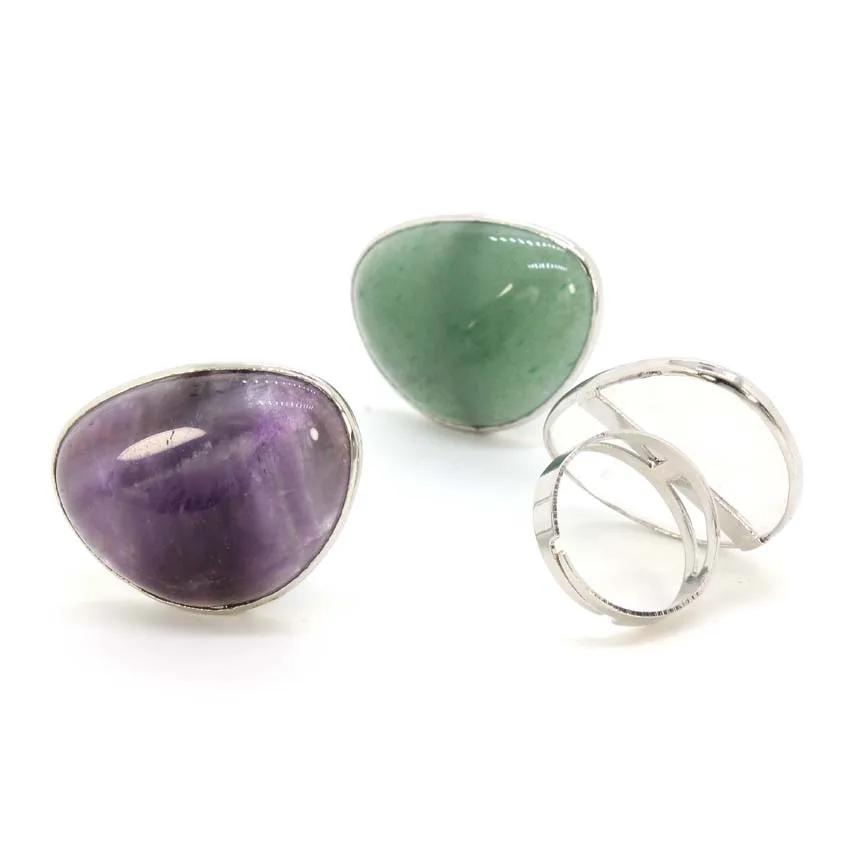 Natural Rose Pink Quartz Stone Rings Healing Crystal Quartz Reiki Stone Resizable Finger Ring Jewelry For Women Men Girls