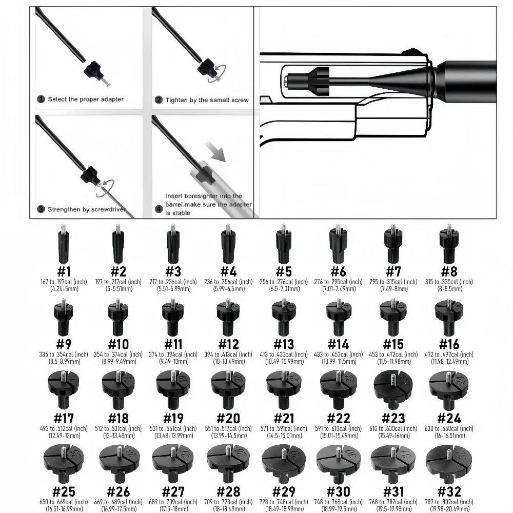 مجموعة أدوات Bore Sight EZshoot باللون الأخضر اللامع أو النقطة الحمراء مع مفتاح زر كبير لعيار.17 إلى 12GA (32 قطعة)