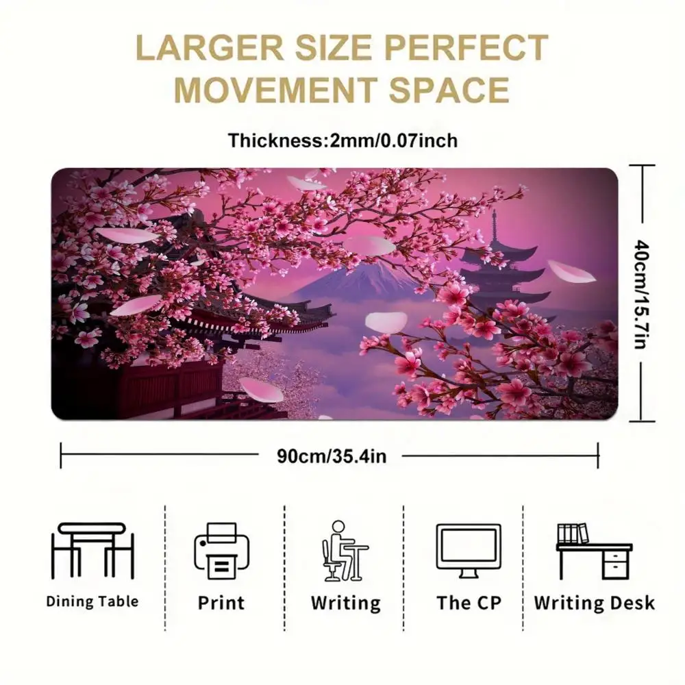 لوحة ماوس سميكة بحافة قفل مضادة للانزلاق، لوحة مكتب كبيرة جدًا على الطراز الحبر الياباني