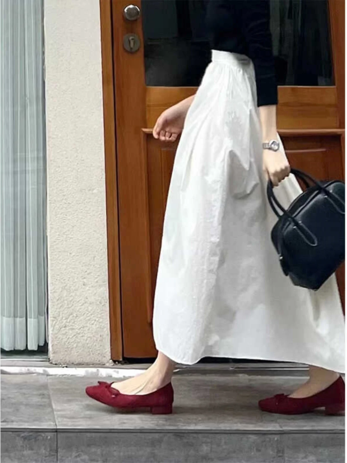 Elegant High Waist A-Line  Skirt White Color Slimming Summer New Style Women's Mid-Length Umbrella Skirt Commute Style