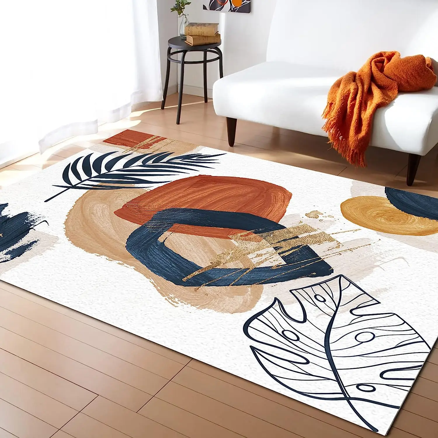 Boho Bedroom Living Room Decor Large Size Rug Mid-Century Abstract Geometric Art Style Soft Non-Slip Rug Kids Room Floor Mat