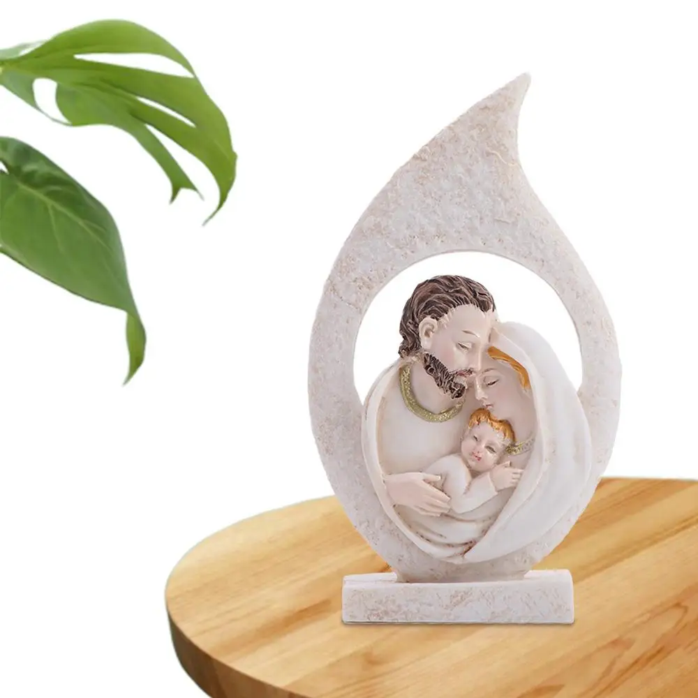 

Funny Exquisite Sacred Hearts Statue Crafts Handmade Holy Family Figurine Painted Resin Nativity Ornaments Christmas Gift
