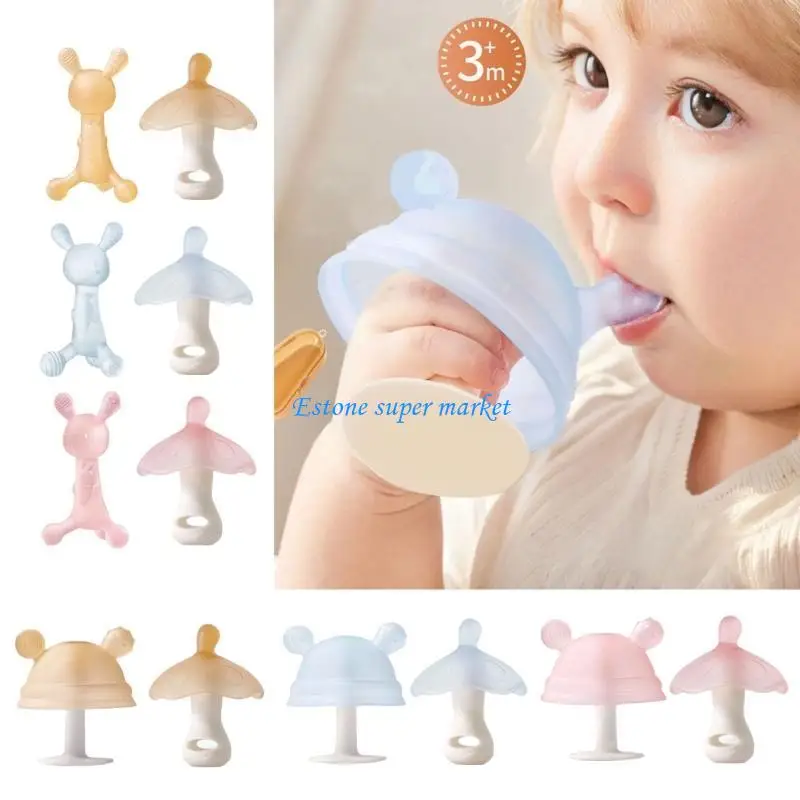 090B Baby Silicone Teether Teething Relief Toy Mushroom Animal Pattern Molar Chewing Toy Soothing Teether for Toddlers