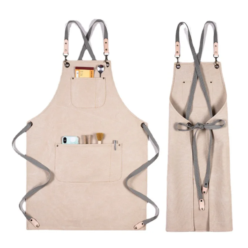 

Fashion canvas apron thickened Western restaurant coffee shop printed work clothes can be customized, men and women available