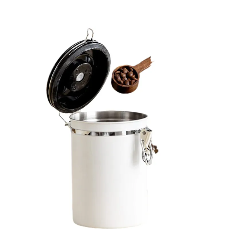 

Legger lusso coffee bean sealed tank stainless steel one-way exhaust coffee powder preservation bean storage tank