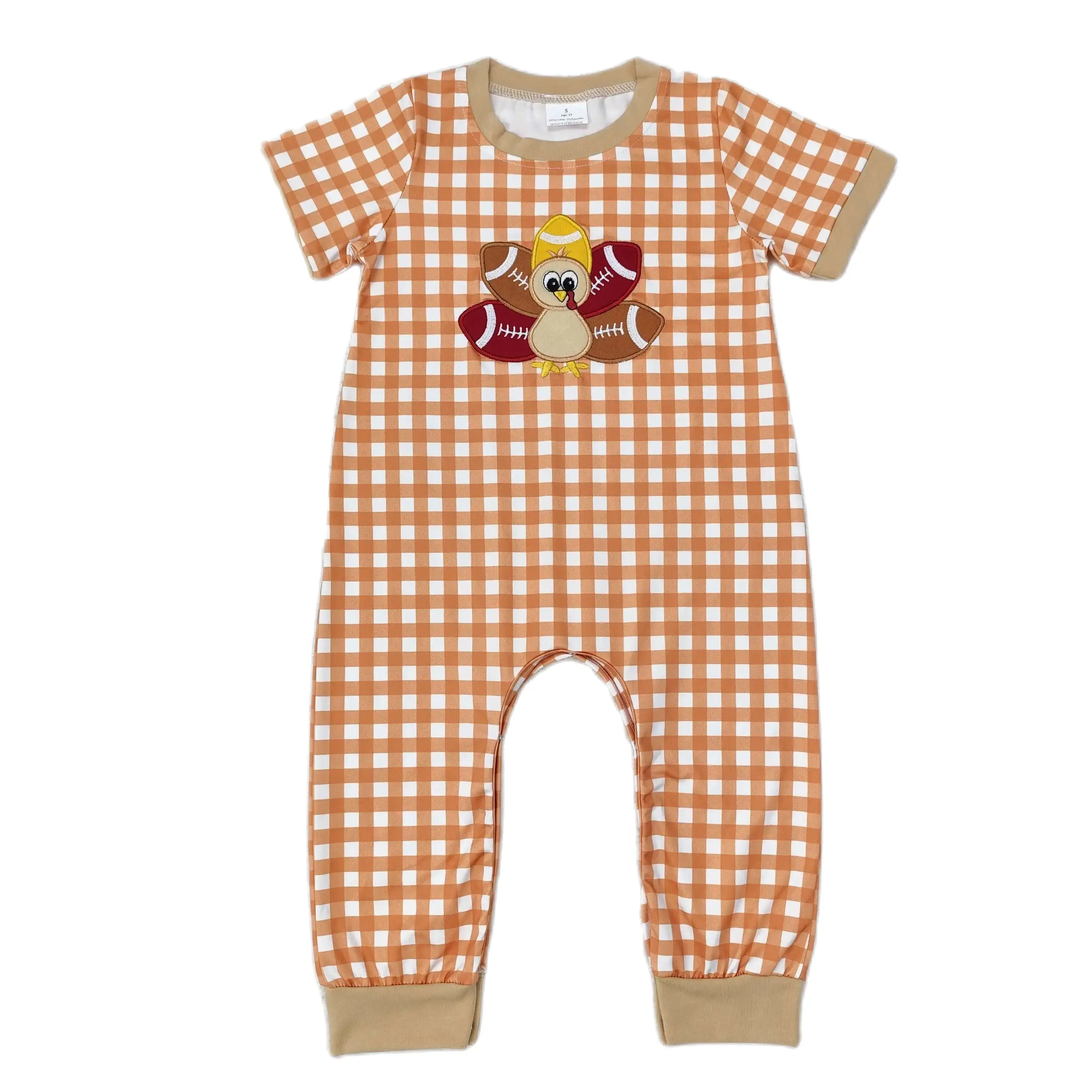 Wholesale Kids One-piece Newborn Coverall Bodysuit Baby Boy Toddler Embroidery Turkey Romper Short Sleeves Stripes Jumpsuit