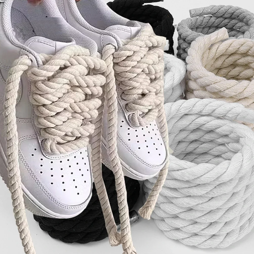 2PCS 120-160CM Thick Cotton Line Weaving Twisted Rope Bold Shoelaces Women Men Sneakers Low-top Canvas Shoe Laces Strings