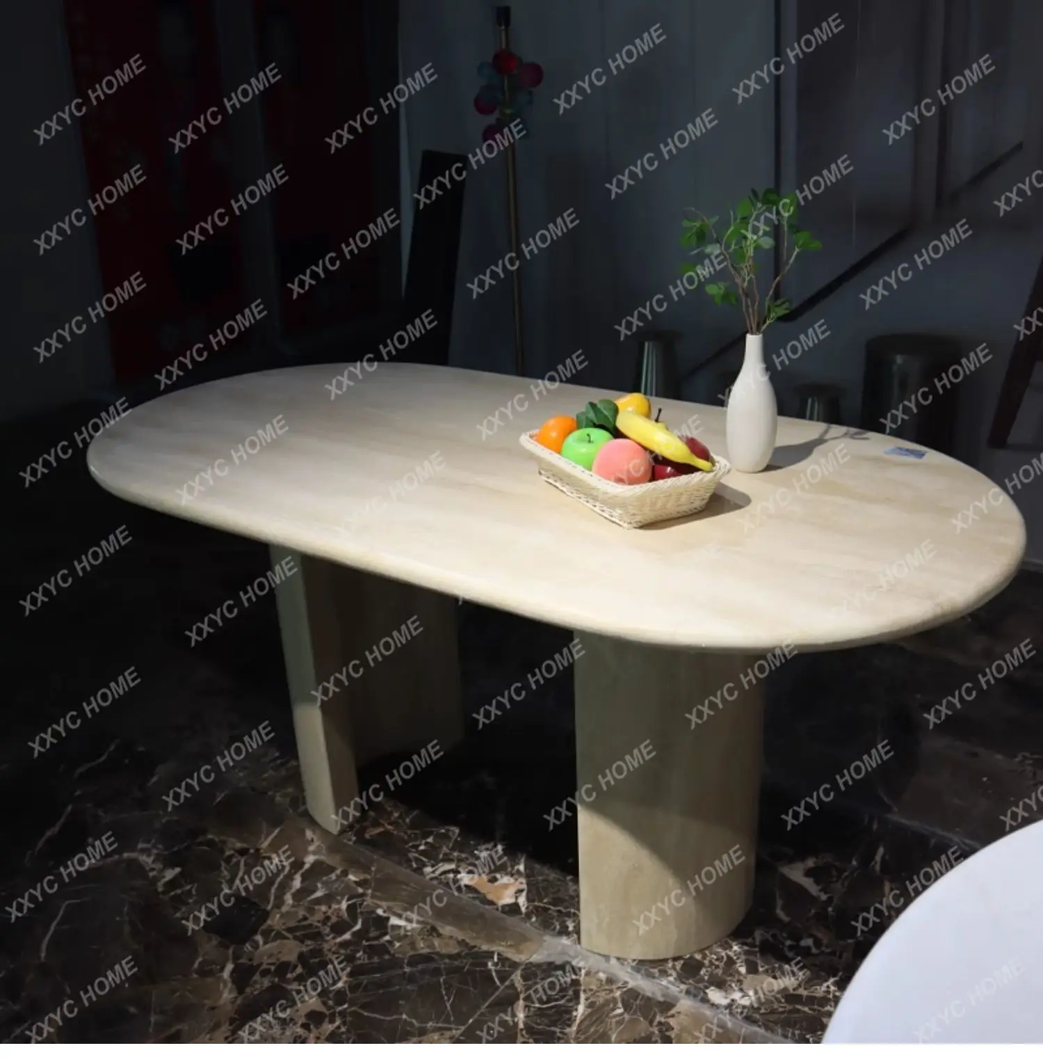 A Ivory White Travertine Long Dining Table  Minimalist Villa B & B Long Dining Table