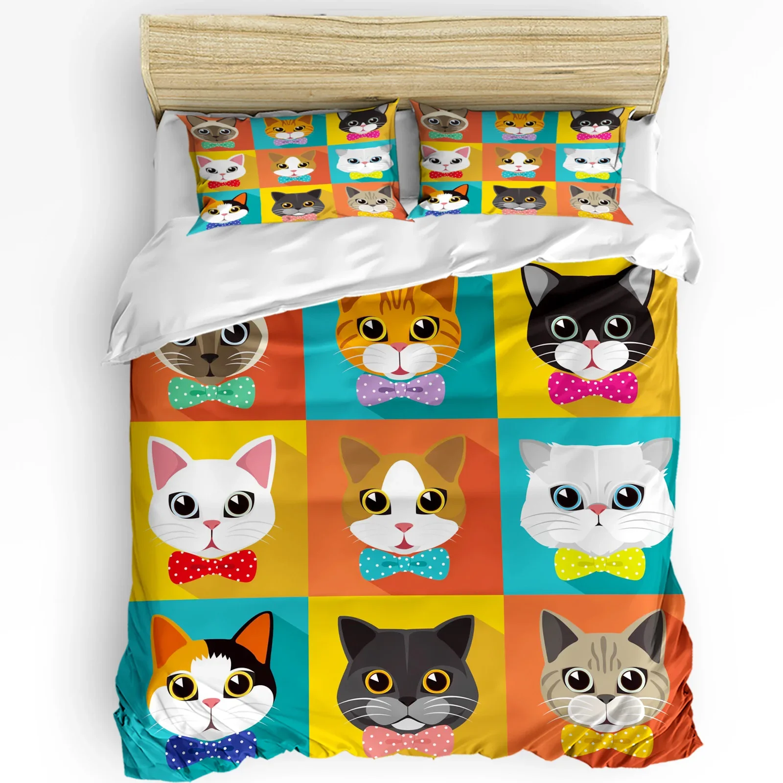 

Color Pet Cat Bow Printed Comfort Duvet Cover Pillow Case Home Textile Quilt Cover Boy Kid Teen Girl Luxury 3pcs Bedding Set