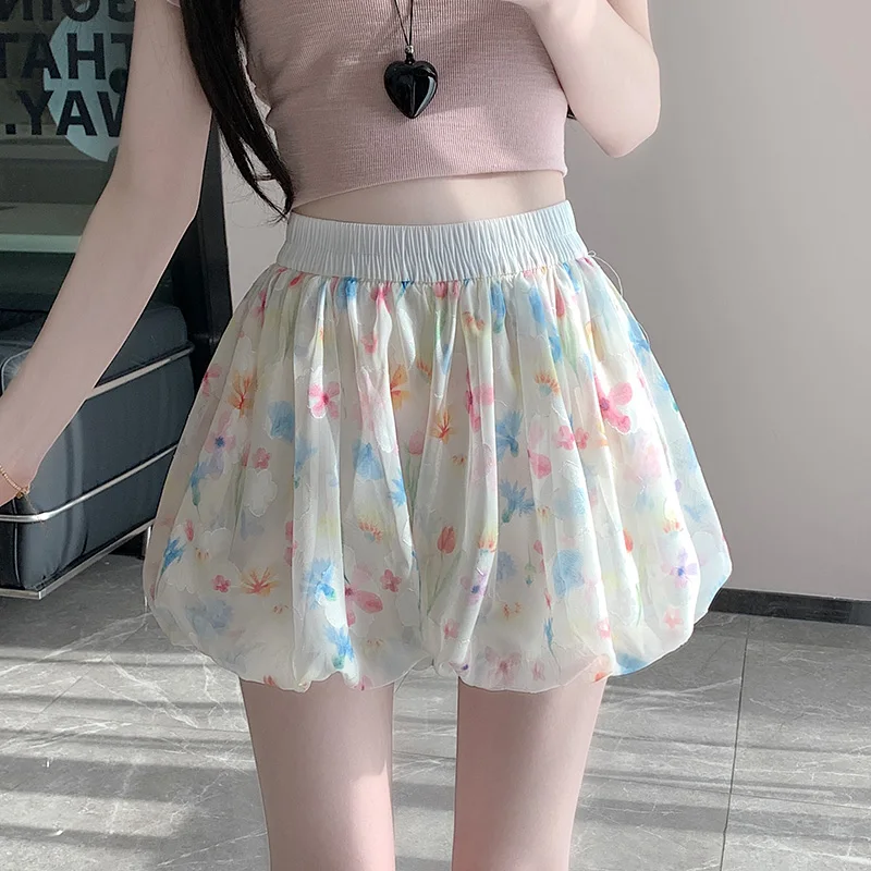 

Kawaii цветочные пышные шорты с бутоном цветка, женская летняя милая юбка с высокой талией, женская Y2k Kawaii, уличная одежда Faldas 2025