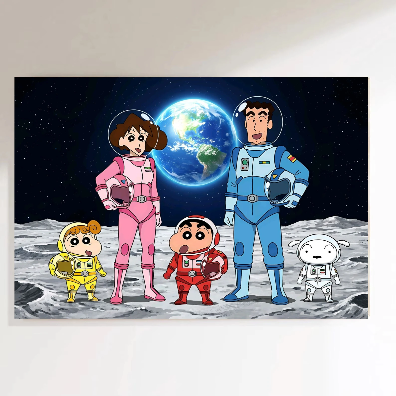 Oil Painting Crayon Shin-chan Anime Nohara Family Astronauts On Moon By Numbers Wall Decor for Living Room Bedroom Gift Unframed