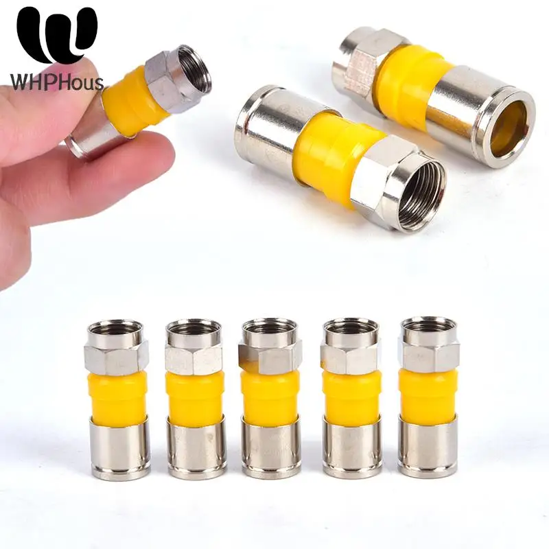 10pcs Yellow RG6 F Type Compression 2.8cm Quality Snap Seal Plug Connector