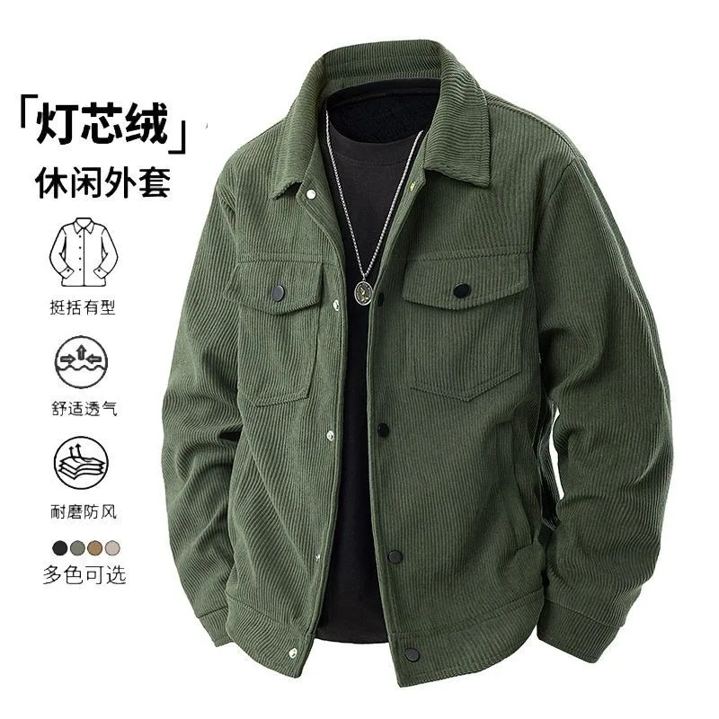 

Corduroy Jacket For Men Autumn Spring Casual Loose Fit Lapel Coat Versatile Comfort Lightweight Outerwear