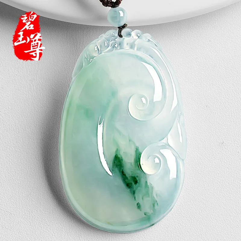Natural , ruyi charm, jadeite pendant, light green jade with certificate, Myanmar