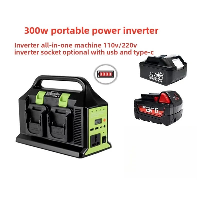 4-Ports 300 واط عاكس الطاقة لبطارية ديوالت 20 فولت تيار مستمر 20 فولت إلى التيار المتناوب 120 فولت/220-230 فولت نقية شرط لموجة العاكس USB-A/C الولايات المتحدة/الاتحاد الأوروبي