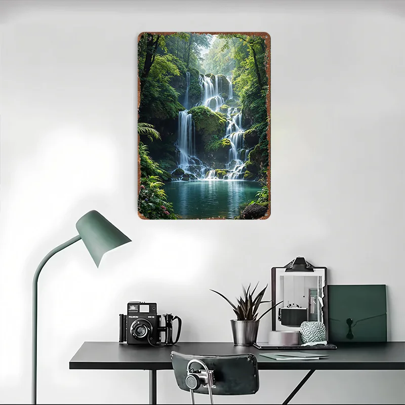شلال سيرين في الغابة الخصبة ملصق معدني علامات القصدير على جدار الفن علامة معدنية مخصصة للجدار الفن الديكور الرجعية #4