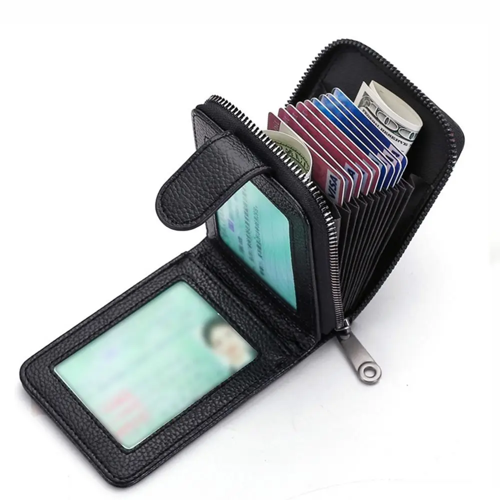 11/16 slots titular do cartão de couro do plutônio com fivela rfid protegido carteira com zíper masculino compacto grande capacidade pequeno saco de cartão ao ar livre
