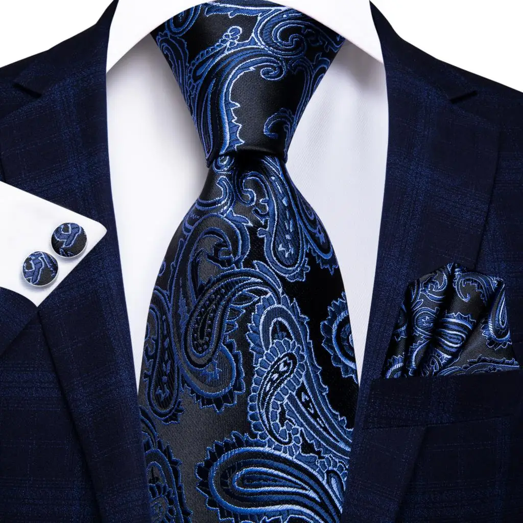 Hi-Tie White Striped 63inch Men Extra Long Ties for Men Woven Classic 160cm Mens Necktie Pocket Square Set Cufflinks