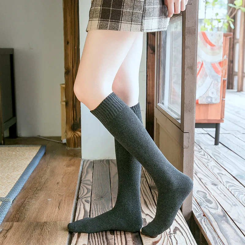 

Cotton Solid Warm Thigh Long Socks Winter Women Stockings Thick High Street Fashion Young Casual Knee Terry Harajuk Socks