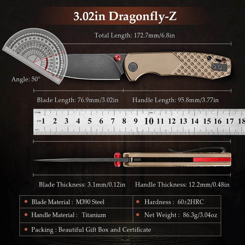 تريفيسا اليعسوب سكين جيب M390 شفرة مقبض التيتانيوم مع كليب التخييم في الهواء الطلق التخييم بقاء الصيد أدوات EDC التكتيكية #2