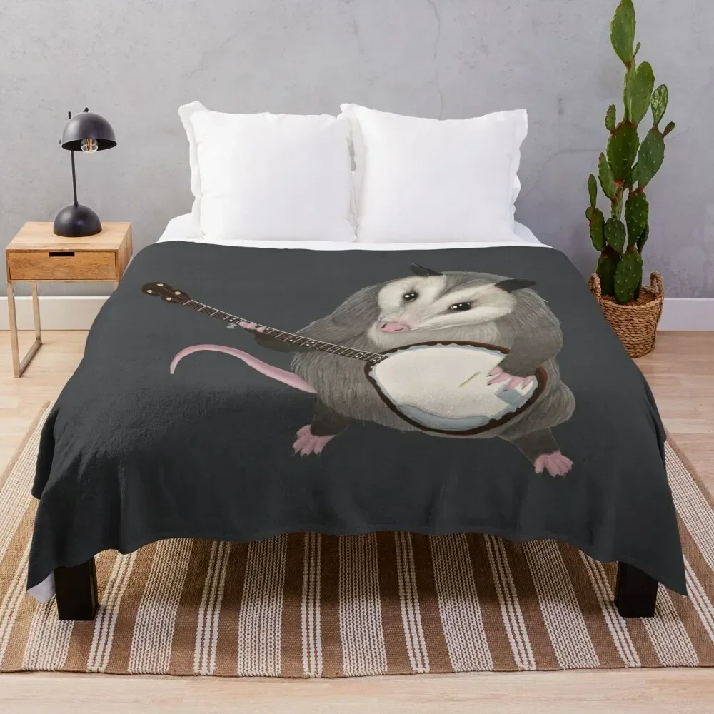 

Opossum playing the banjo - possum Throw Blanket Cute Plaid Cute Blankets