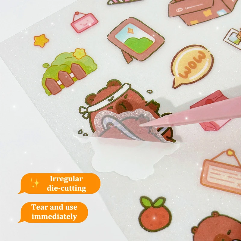 4 lembar Kawaii lucu Capybara Frosted stiker kartun buku harian dekorasi Scrapbooking jurnal stiker estetik alat tulis sekolah